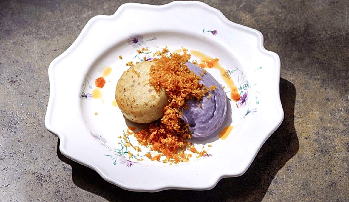 Котлета из щуки/ фиолетовое пюре/ батат